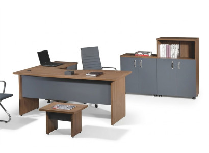 Office suite corner desk study room furniture cabinet 4-piece wood gray