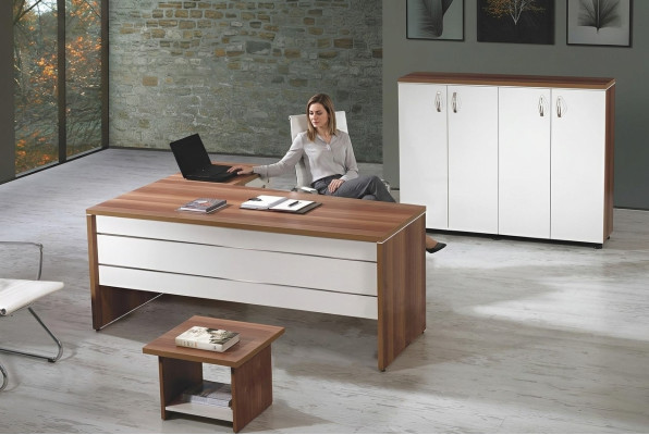 Office furniture set 3-piece corner desk complete office cabinet wood group white