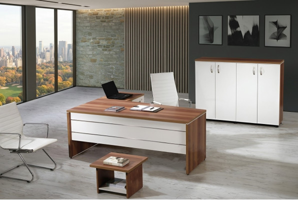 Office furniture set 3-piece corner desk complete office cabinet wood group white