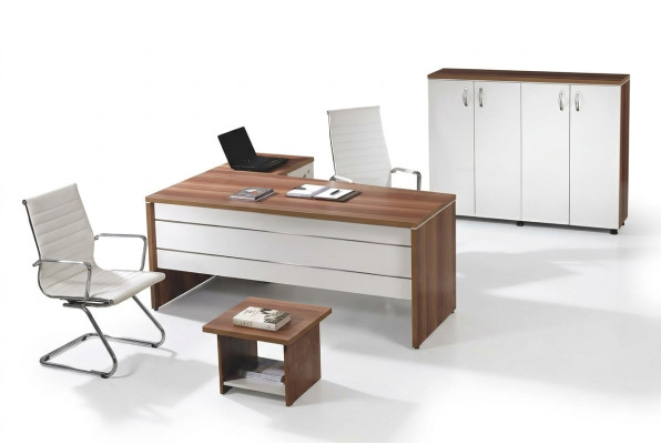 Office furniture set 3-piece corner desk complete office cabinet wood group white