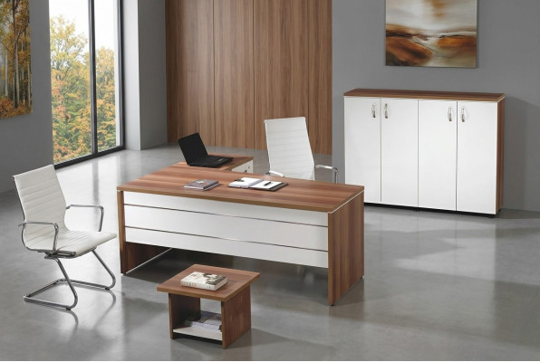 Set Office Corner Desk Home Office Furniture 3-Piece Cabinet Wood White