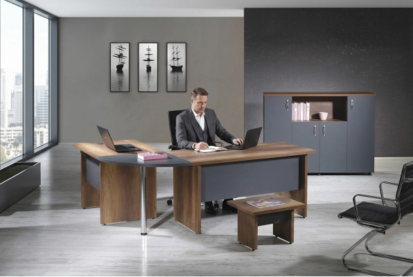 Complete office corner desk office furniture 3-piece wood set gray computer furniture
