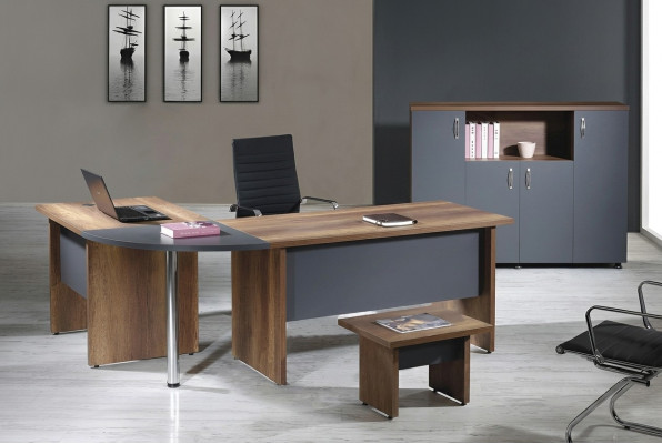 Complete office corner desk office furniture 3-piece wood set gray computer furniture