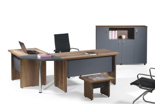 Complete office corner desk office furniture 3-piece wood set gray computer furniture