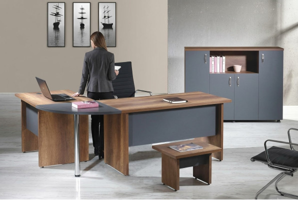 Computer furniture workstation office furniture corner office desk 3-piece wood set gray