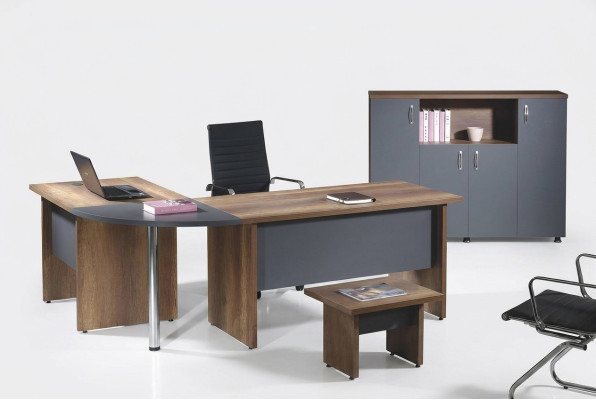 Computer furniture workstation office furniture corner office desk 3-piece wood set gray