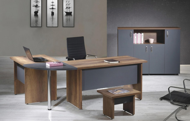 Office furniture computer furniture office furniture corner office desk 3pc wood gray