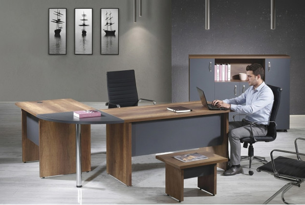 Office computer furniture workstation office furniture table 3-piece wood set gray