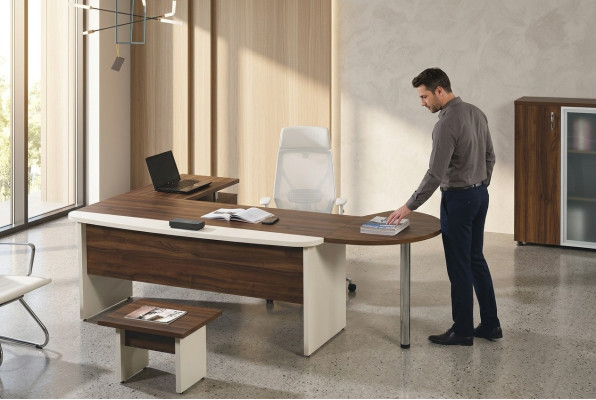 Group Office Corner Desk Home Office Furniture Cabinet 3-piece Wood Brown