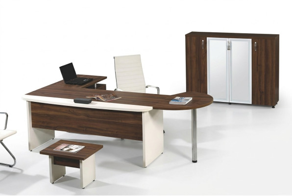 Group Office Corner Desk Home Office Furniture Cabinet 3-piece Wood Brown