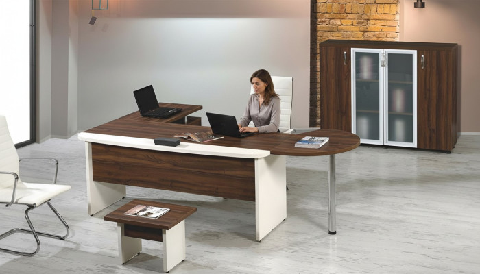 Office furniture set 3-piece corner office desk complete office wood brown table