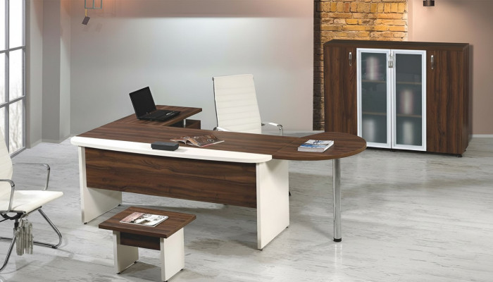 Office furniture set 3-piece corner office desk complete office wood brown table