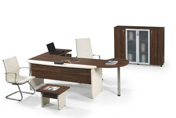 Office furniture set 3-piece corner office desk complete office wood brown table