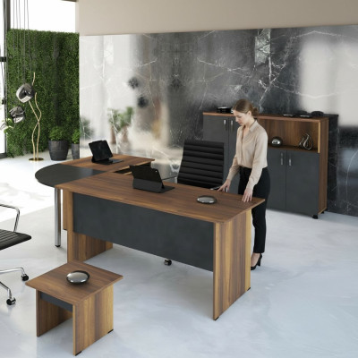 Corner office desk computer furniture workstation office furniture 3-piece wood set brown