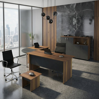 Corner office desk computer furniture workstation office furniture 3-piece wood set brown