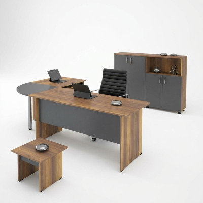 Corner office desk computer furniture workstation office furniture 3-piece wood set brown