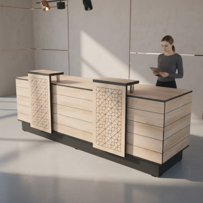 Reception desk office hotel wood brown table