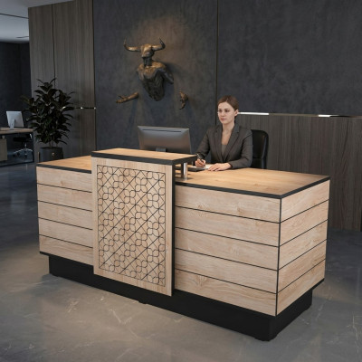 Reception desk reception counter office hotel wood brown table