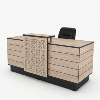 Reception desk reception counter office hotel wood brown table