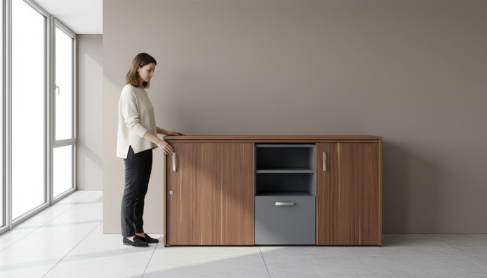 Office cabinet desk 2 in 1 functional cabinet table wood brown new