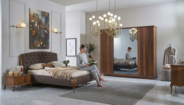 Complete Bedroom Bed Double Bed Set 4-Piece Bedroom Brown New