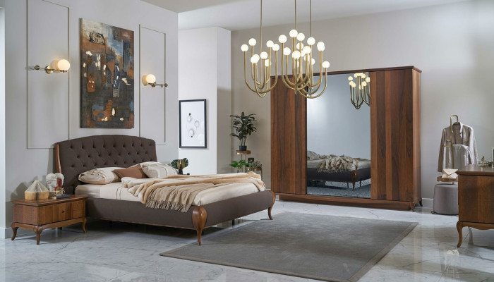 Complete Bedroom Bed Double Bed Set 4-Piece Bedroom Brown New