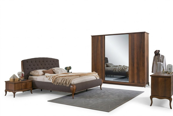 Complete Bedroom Bed Double Bed Set 4-Piece Bedroom Brown New