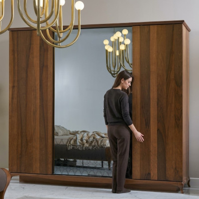 Wardrobe Cupboard Wooden Cabinet Brown Mirror Bedroom Wardrobe