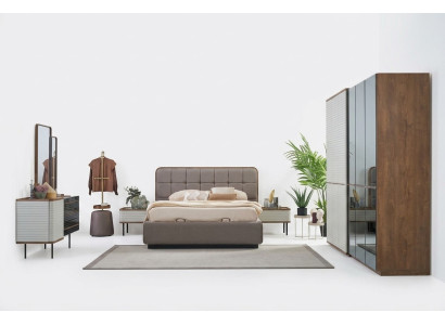 Luxury Double Bed Complete Bedroom Bed Set 7-Piece Brown Bed Frame