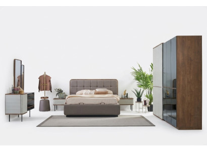 Bedroom set bed 5-piece double bed brown wood bed frame
