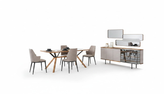Dining Room Set Dining Nook Dining Room Dining Group Dining Room Furniture 7-Piece Wood Beige