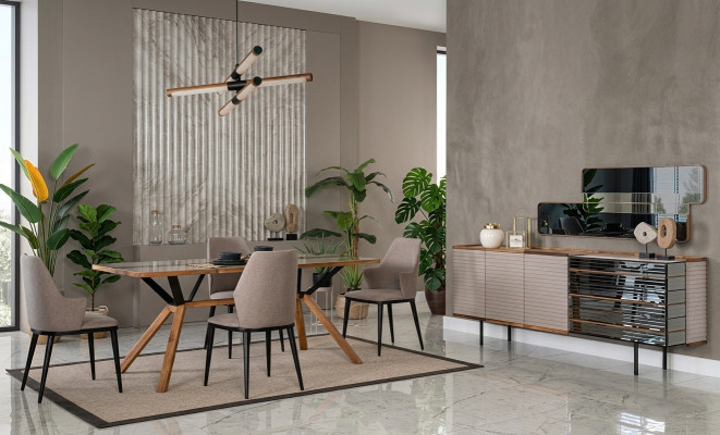 Dining room furniture, dining nook, dining room, dining set, 9-piece wood, beige suite.