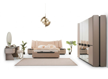 Complete bedroom double bed modern beige bed set 6-piece wardrobe