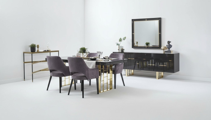 Luxury Dining Area Dining Room Dining Group Dining Room Furniture Set 9-piece Wood Black