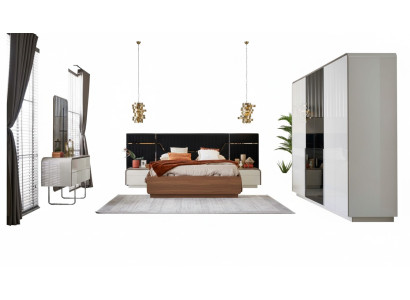 Bedroom Luxury Double Bed Frame Wood Set 6-piece Blue Design