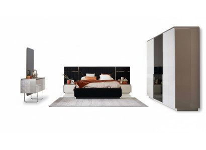 Bedroom bed frame set double bed wood set 6-piece blue design