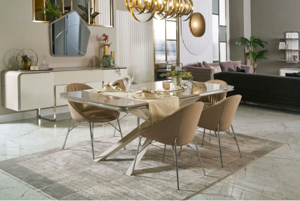 Dining group dining room furniture wood dining table dining nook beige dining room 9-piece set