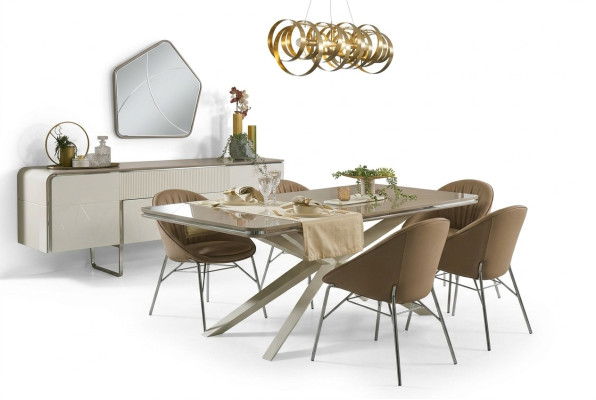 Dining group dining room furniture wood dining table dining nook beige dining room 9-piece set