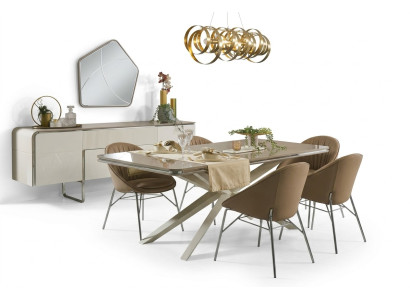 Dining group dining room furniture wood dining table dining nook beige dining room 9-piece set