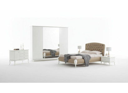 Double Bed Set Frame Complete Bedroom Bed 6 Pieces White