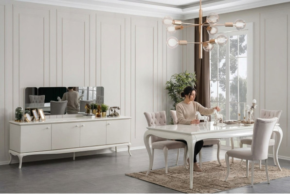 Dining set dining nook dining room dining table wood white set 7-piece sideboard