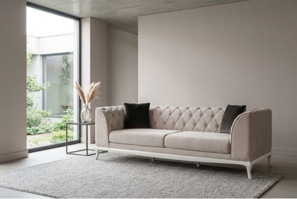 Living room fabric sofa three-seater Chesterfield couch sofa 3-seater beige fabric