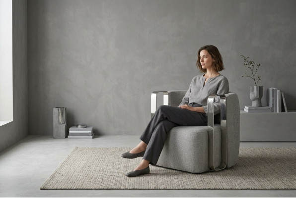 Modern Armchair Single-Seater Fabric Living Room Grey Upholstered Seat Design
