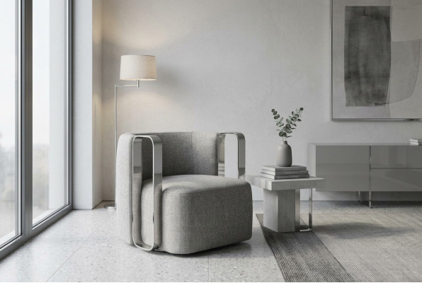 Modern Armchair Single-Seater Fabric Living Room Grey Upholstered Seat Design
