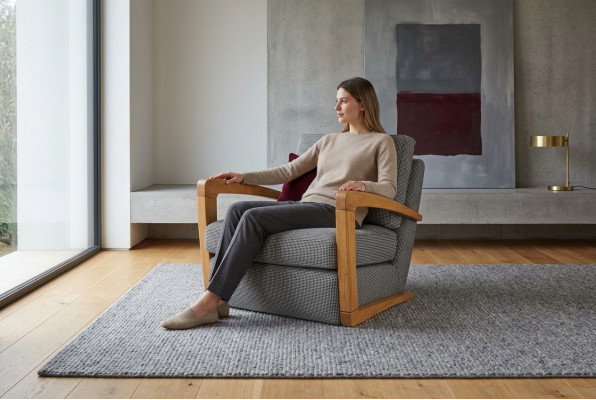 Armchair Single-Seater Fabric Living Room Classic Gray Upholstered Seat.