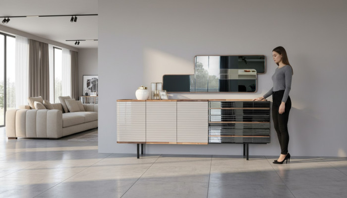 White sideboard with mirror dresser cabinet wood dining room