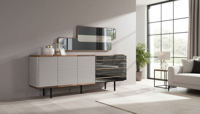 White sideboard with mirror dresser cabinet wood dining room