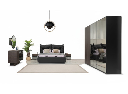 Double bed set bedroom bed nightstands black 6-piece set