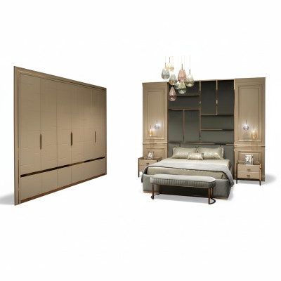 Luxury Bedroom Suite Double Bed Set 6 Pieces Beige