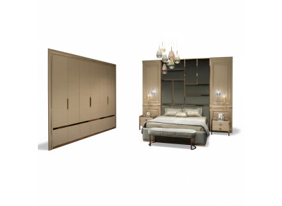 Luxury Bedroom Suite Double Bed Set 6 Pieces Beige
